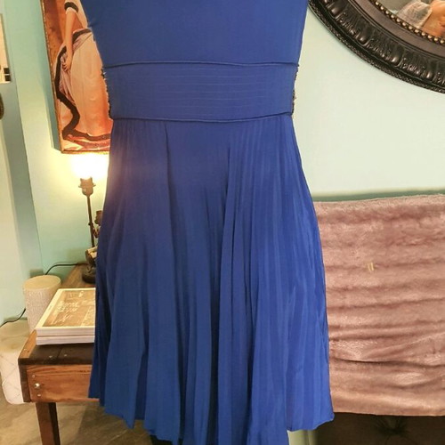 Women's dress like new, electric blue with gold designs and embroidered belt