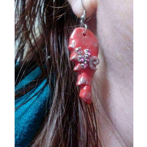 Handmade Saint Valentine earrings from polymer clay, new, red
