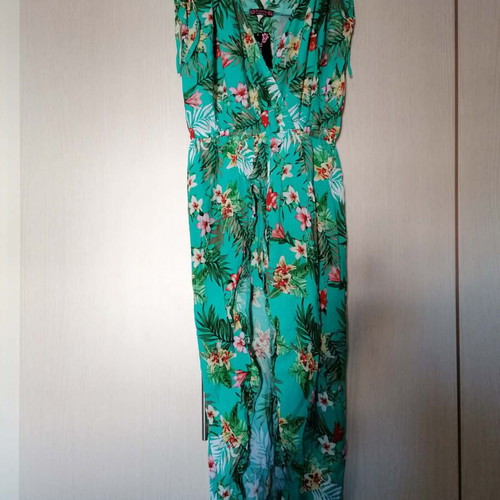 Doca romper dress with straw hat gift, one size, tropical floral