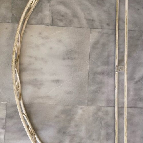 Handmade solid iron bed set with curtain rod and wall mount for mosquito net like new, beige gold patina