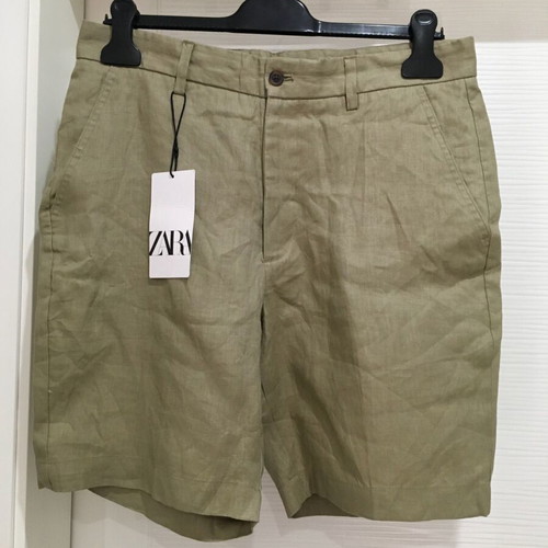 Zara Men's linen-blend Bermuda shorts size 31, new, olive green