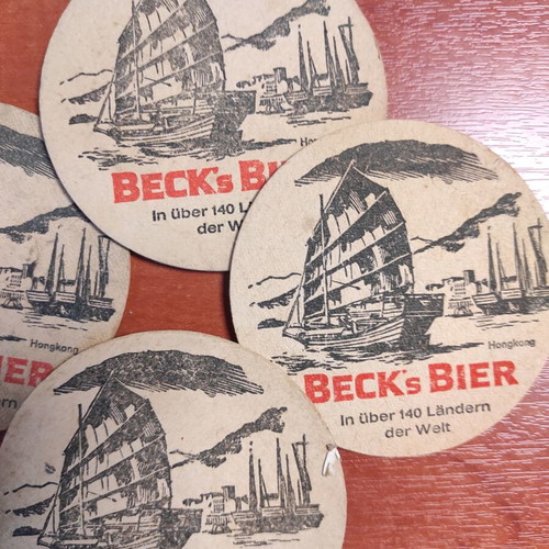 Beck's Beer Bremen Germany coasters used, pack of 11 with storage base