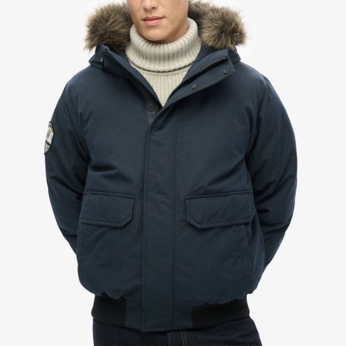 Superdry Everest Faux Fur Bomber Jacket new, men's winter blue L/XL