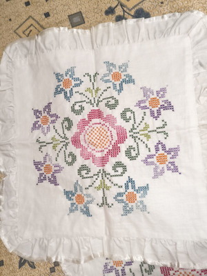 Set of 2 Handmade Decorative Pillows with Mouliné Embroidery on Linen Cotton