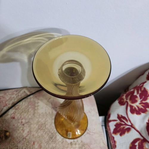 Evans Atelier crystal candlestick like new with yellow gold hue