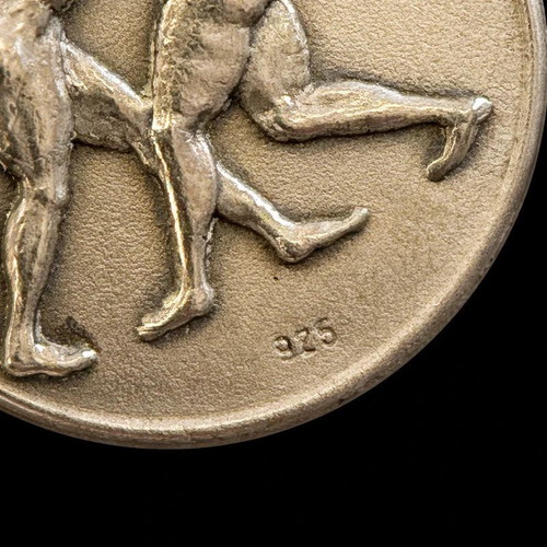 925 Silver Olympic Wrestlers Collectible Coin with Base