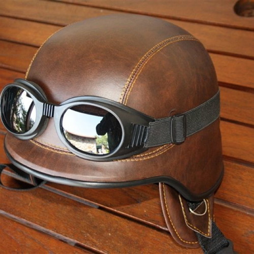 Motorcycle helmet brown matte military replica USA army with goggles