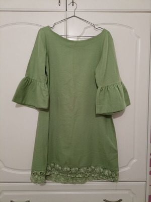 Handmade women's dress green size L with lace, like new