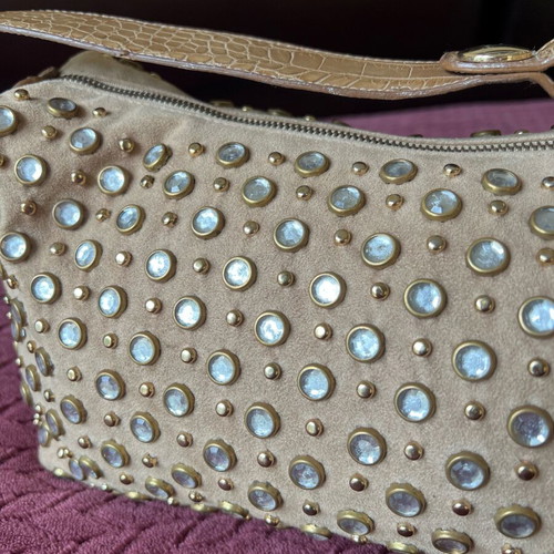 Kathy leather shoulder bag like new with stones beige