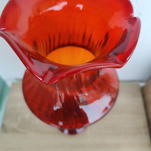 Vintage Large Glass Vase used, bright red, 40cm height