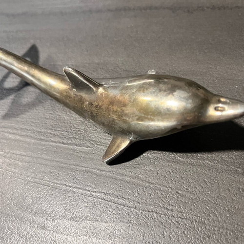 Silver-plated dolphin-shaped bottle opener used vintage