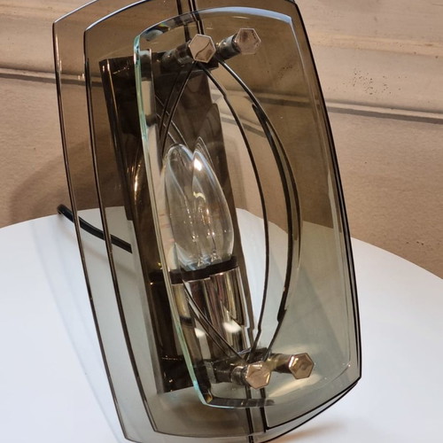Mid-Century Wall Lamp in Tinted Glass and Chrome by Max Ingrand for Fontana Arte used, 1960s