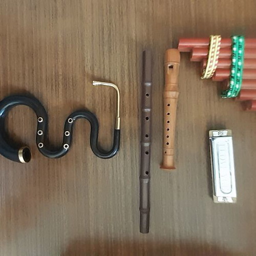 Set of miniature musical instruments like new, wood and metal, 48 pcs