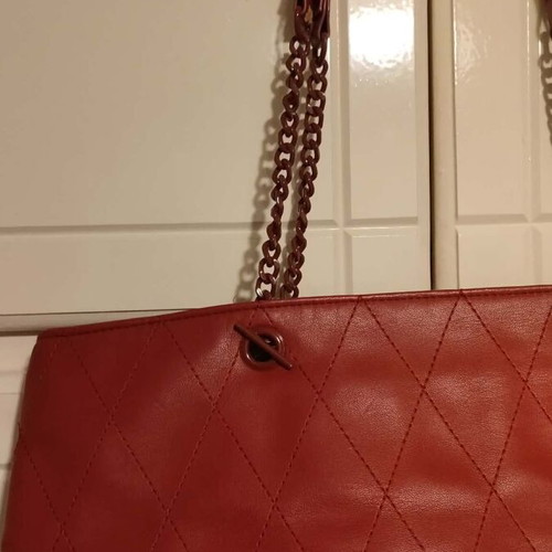 Tote shoulder bag used brick red with decorative details