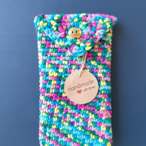 Boho colorful handmade knitted glasses case