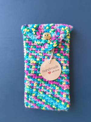 Boho colorful handmade knitted glasses case
