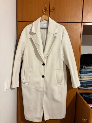 Bershka white long coat like new, size L