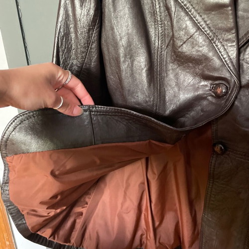 Vintage leather jacket used, brown, size XS