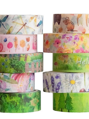 Washi tape set of 10 rolls with spring floral designs, new