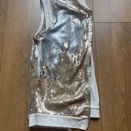 Sequin vest like new, size S–M, white and beige