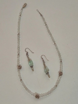 Aqua Marine and Silver Jewelry Set like new, earrings 5cm and necklace 42cm