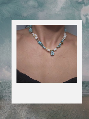 Queen of the Sea Summer Necklace with Turquoise and Gold Starfish