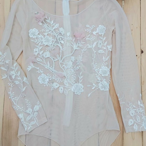Bridal top bodysuit new, lace embroidery, size L