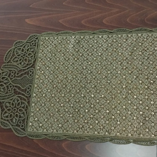 Handmade table runner with beads and lace