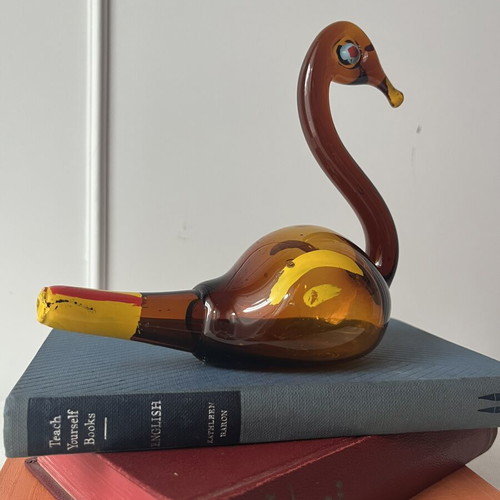 Vintage γυάλινος κύκνος χειροποίητη φιγούρα folk art μεταχειρισμένο