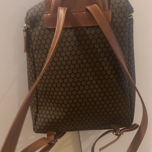 Thiros backpack new, gray and beige with leather pocket