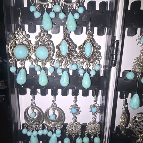 Earring set new, 5 pairs, turquoise and silver
