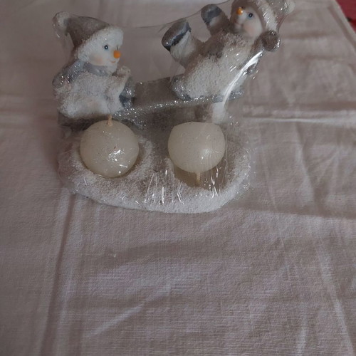 Christmas porcelain decoration with two small candles new
