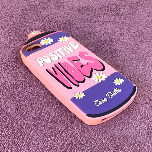 Silicone case for iPhone 5 used, pink with Positive Vibes design