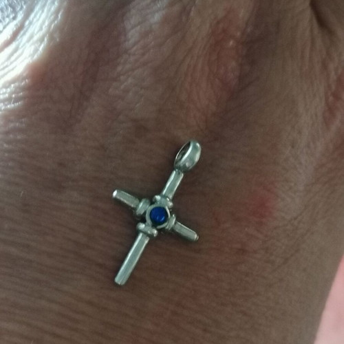 Silver 925 Cross with Blue Zircon New