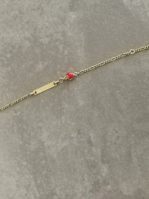 Children's bracelet new gold plated with red heart, 925 silver