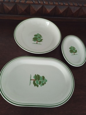 Ceramica Olympia S.A. serving set 3 pieces used, retro tree design