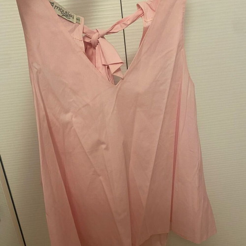 Pink sleeveless blouse with bow at neck Moutaki like new, M/L