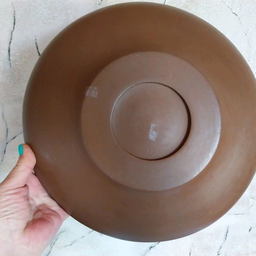 Painted wooden wall plate used, vintage from 1989, 28.5 cm diameter