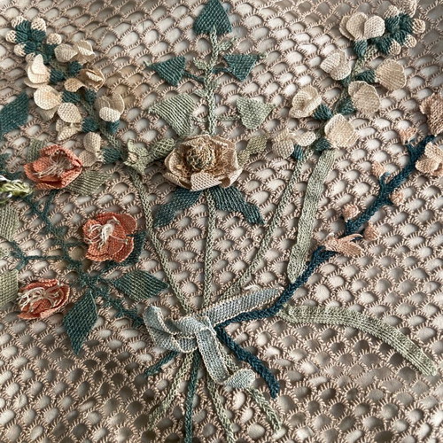 Women's tobacco pouch used 1900 hand-crocheted with embossed flowers