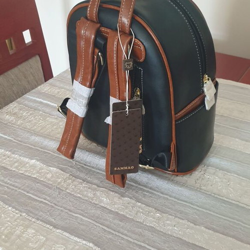 Sammao leather backpack with cat design, brown and black