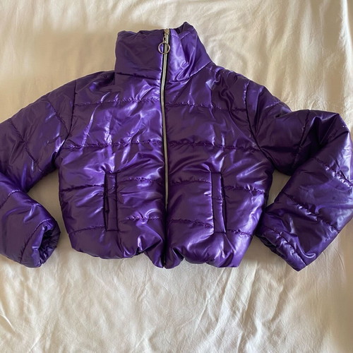 Haan purple cropped puffer jacket like new, size L