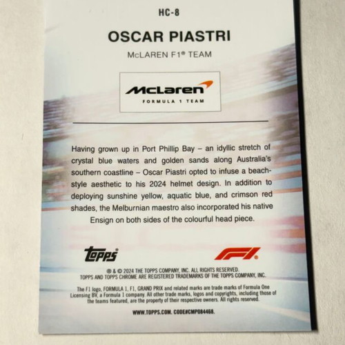 2024 Topps Chrome Formula 1 Helmet Collection Oscar Piastri like new