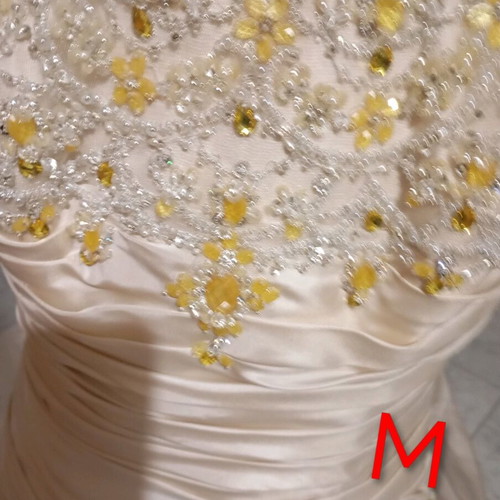 Wedding dress beige embroidered with yellow stones, like new, size S
