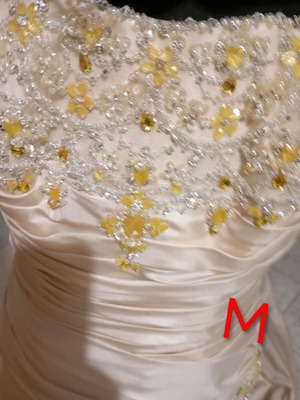 Wedding dress beige embroidered with yellow stones, like new, size S