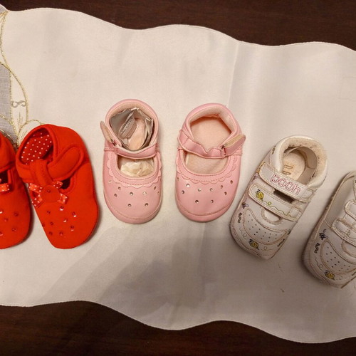 Set of 3 pairs of baby cuddle shoes used, Disney Pooh & Glam Style