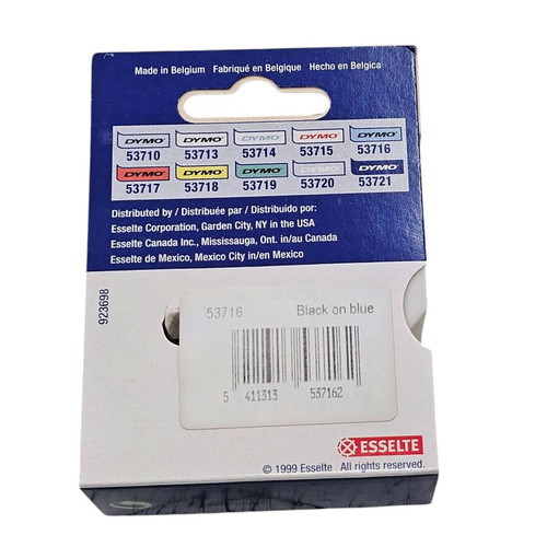 Label tape 24mm new, black print on blue background