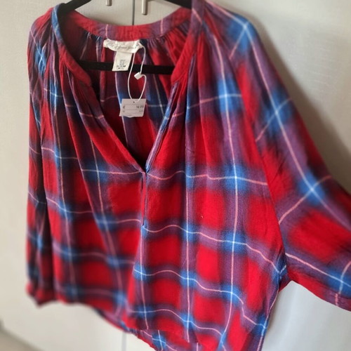 H&M red checked maternity shirt loose style size 42/12, long sleeve new