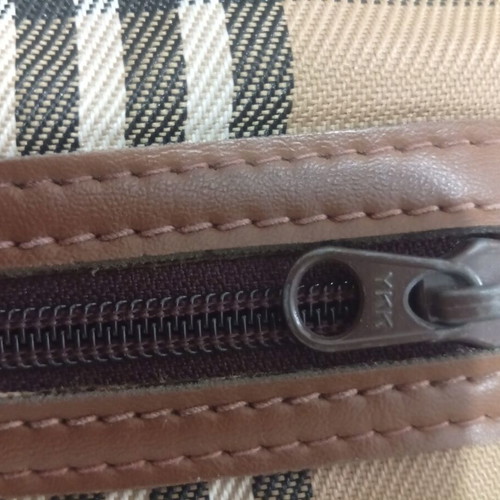 Vintage checked shoulder bag used, brown and beige