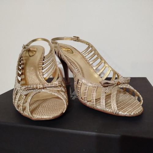 Etre shoes sandals used, beige snake pattern, size 40, 8cm heel