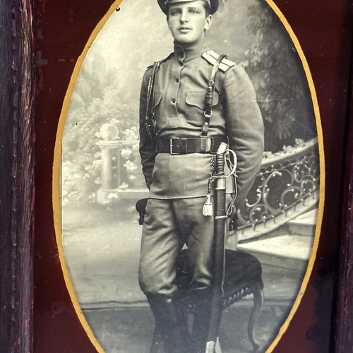 Antique photo of Russian military officer in wooden frame used